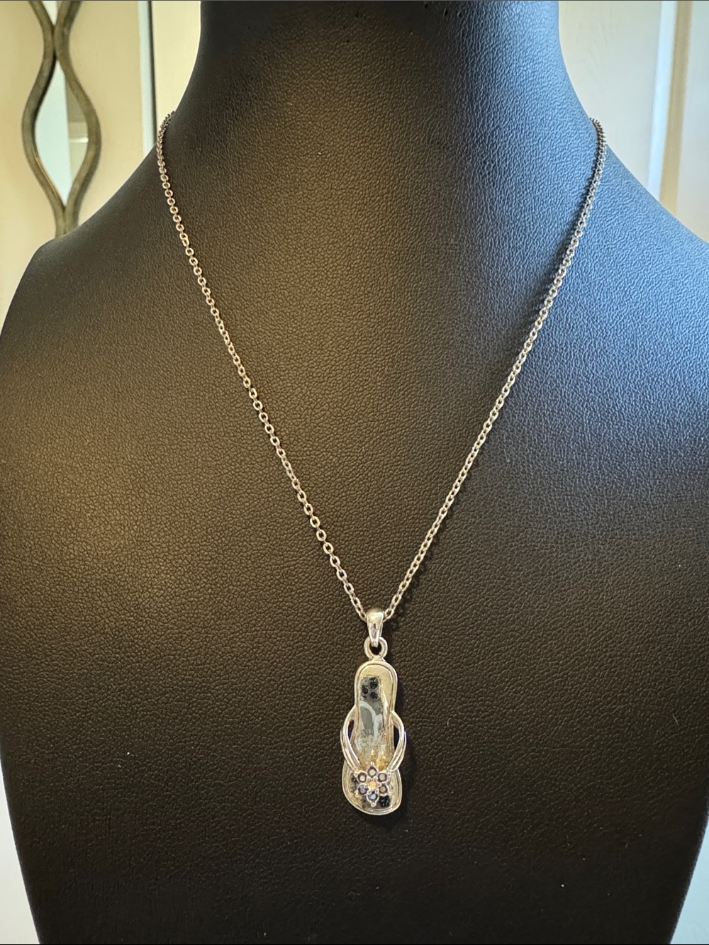 Lia Sophia Silver Flip-Flop Pendant Necklace with Crystal Accents